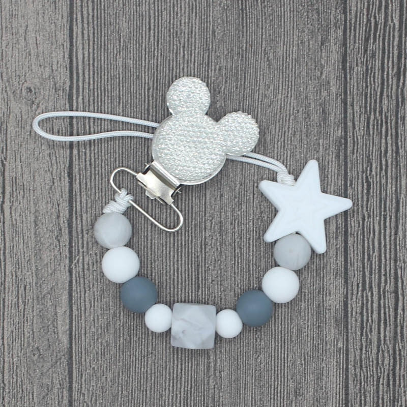 Silicone Round Beads and Star Beads Pacifier Clip Chain Strap Cute Dummy Nipple Leash Strap for Infant Toddler Baby Feeding